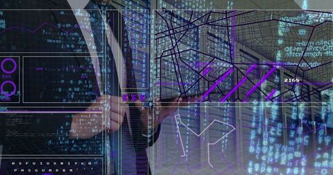 Businessman analyzing data in advanced digital interface