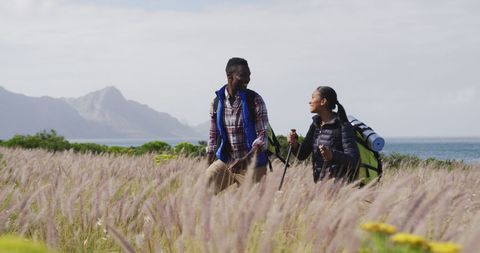 Couple Hiking Adventure in Scenic Mountain Landscape - Download Free Stock Images Pikwizard.com