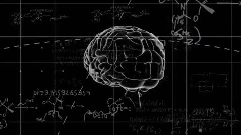 Digital 3D Brain with Floating Scientific Formulas Technology Concept