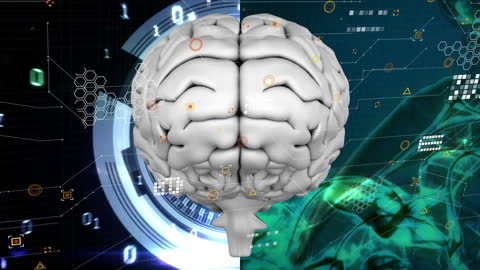 Futuristic Brain Technology Interface with Data Visualization
