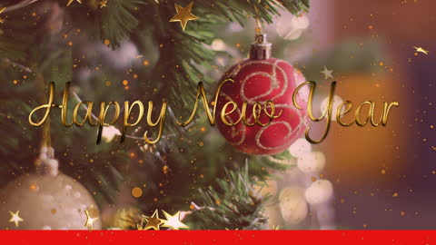 Festive New Year Celebration with Christmas Tree and Ornament