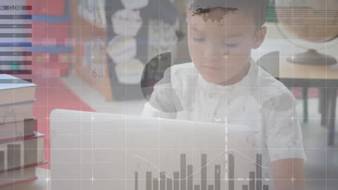 Child Learning Technology With Digital Infographic Overlay