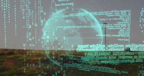 Futuristic Digital Globe Floating Above Natural Landscape