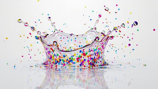 Colorful Liquid Splash with Confetti Explosion