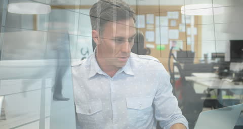 Digital Interface Age Caucasian Man Immersed in Programming