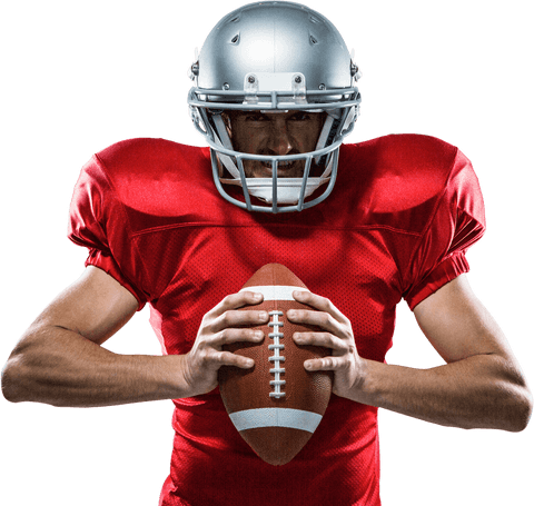 Transparent american football player in red jersey ready for game