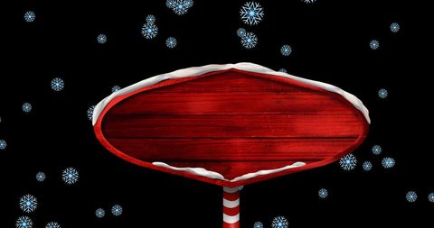 Wooden Red Sign with Snowflakes on Black Background