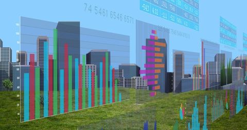 Futuristic Financial Data Visualization in Urban Setting - Download Free Stock Images Pikwizard.com