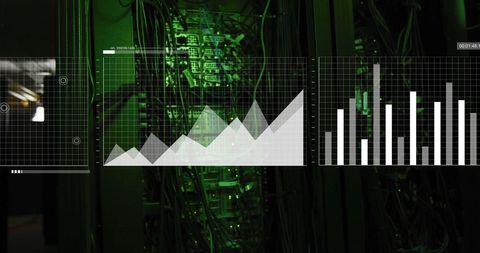 Digital Data Charts and Green-lit Server Room - Download Free Stock Images Pikwizard.com