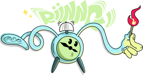 Whimsical Mint Alarm Clock Cartoon with Matchstick on Transparent Background - Download Free Stock Videos Pikwizard.com