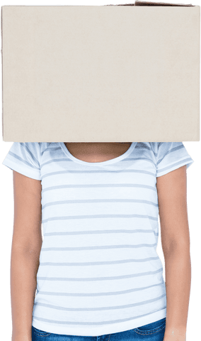 Transparent Woman Wearing Striped Shirt with Box Covering Head - Download Free Stock Videos Pikwizard.com