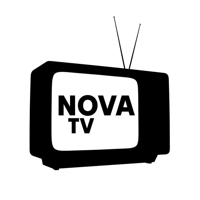 Retro television silhouette featuring bold NOVA TV text, ideal for media promotions and branding. Suitable for logos, classic TV shows, and vintage-themed designs. Effective for evoking nostalgia in advertising campaigns.