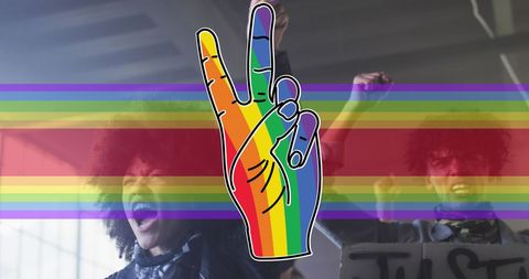 Diverse Group Celebrating Equality with Rainbow Peace Symbol