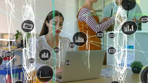 Digital Network Overlay on Office Team Meeting