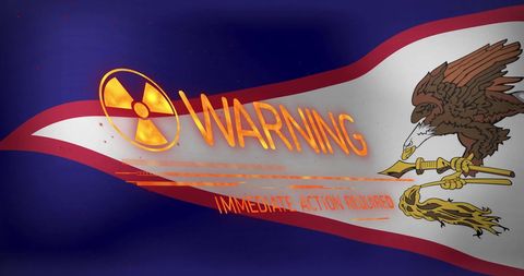 Nuclear warning over distinctive eagle flag imagle signals urgent action