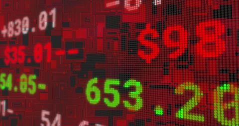 Digital Financial Data Display on Circuit Board Pattern