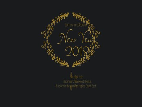 Elegant New Year 2018 Invitation with Golden Laurel Wreath - Download Free Stock Templates Pikwizard.com