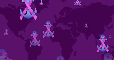 Breast cancer awareness ribbons on world map background