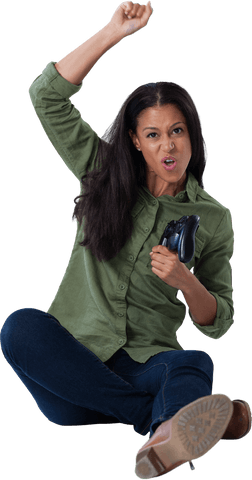 transparent gaming enthusiast woman cheering in victory pose - Download Free Stock Videos Pikwizard.com