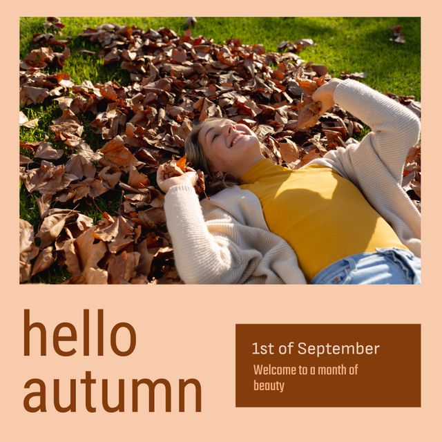 Happy Woman Enjoying Autumn Leaves Outdoors - Download Free Stock Templates Pikwizard.com