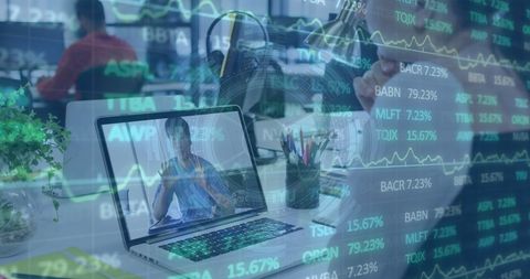 Businessman analyzing stock market trends on laptop
