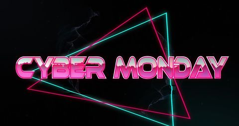 Cyber Monday Retro Neon Theme with Geometric Shapes