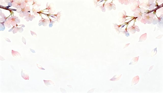 Blooming sakura watercolor border with falling petals and ample copy space