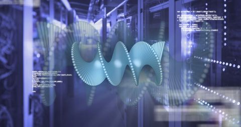 Futuristic DNA Helix Overlaying High-Tech Server Room - Download Free Stock Images Pikwizard.com