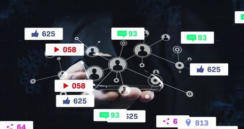 Hand Holding Smartphone with Social Network Connections Overlay