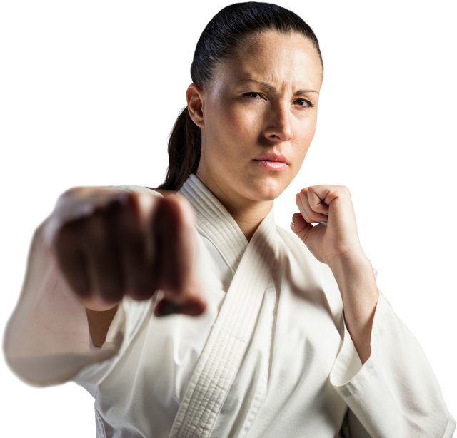 Transparent Background Woman Performing Karate Stance in Kimono - Download Free Stock Videos Pikwizard.com