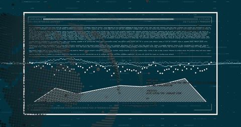 Data Dashboard Displaying Analytical Hatched Area Graph with Code Overlay on Teal HUD
