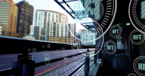Holographic NFT Icons Displayed on Urban Transit Platform
