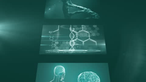 Futuristic Digital Screens Displaying Scientific Data in Hexagonal Arrays