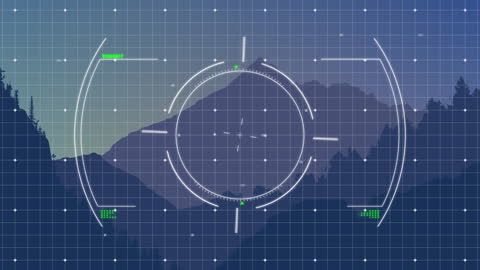 Futuristic HUD Interface Overlaying Mountain Landscape