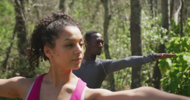 Young Adults Practicing Yoga Outdoors in Forest - Download Free Stock Images Pikwizard.com