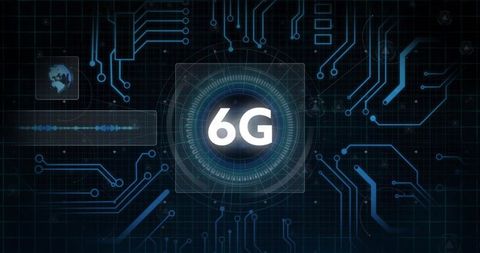 6G Network HUD Emitting Pulses with Neon Circuit Grid, Futuristic Interface Visualization