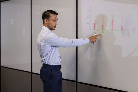 Businessman presenting bar chart in conference room