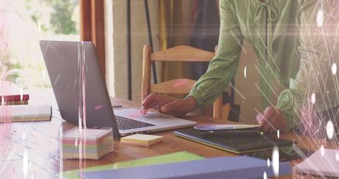 Businesswoman engaging with global networking technology interface