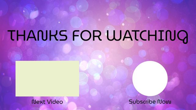This vibrant bokeh end screen is perfect for YouTube creators looking to encourage viewers to subscribe and watch the next video. The colorful and cheerful design catches the eye, making it ideal for various content types from vlogs to tutorials.