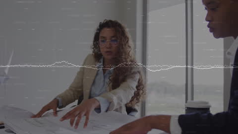 Animated Financial Data Overlay on Professional Collaboration