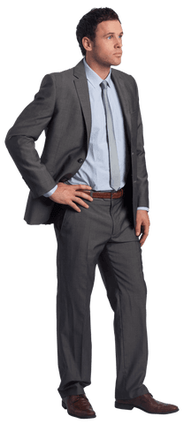 Confident Businessman in Suit Posing on Transparent Background