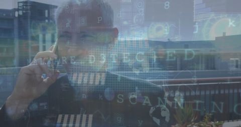 Senior Businessman Discussing Cybersecurity Solutions on Smartphone