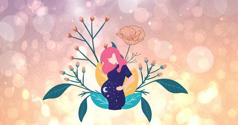 Illustration of Pregnant Woman with Floral Elements Celebrating Midwife Day - Download Free Stock Images Pikwizard.com