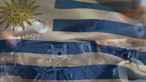 Uruguayan Flag Overlaid on Military Personnel