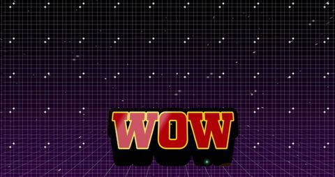 Retro wow text on abstract grid and dots background