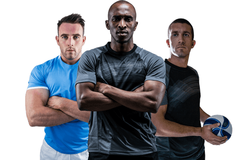 Confident Multiracial Soccer Players on Transparent Background