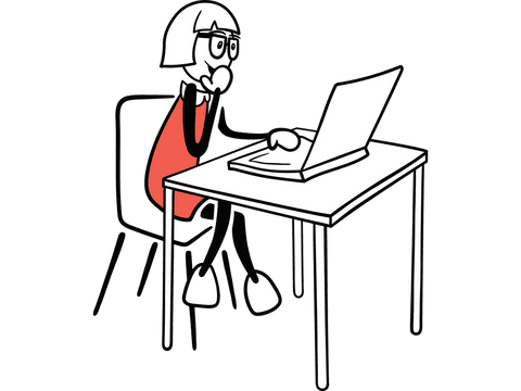 Transparent Illustration Cartoon Woman Using Laptop Seated at Table - Download Free Stock Videos Pikwizard.com