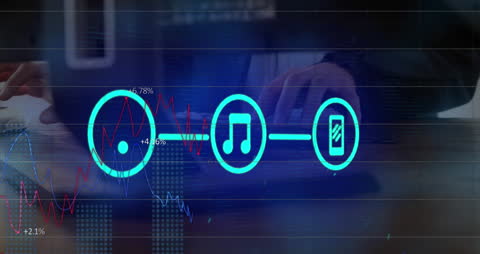 Digital Media Icons Connected with Data Graphics