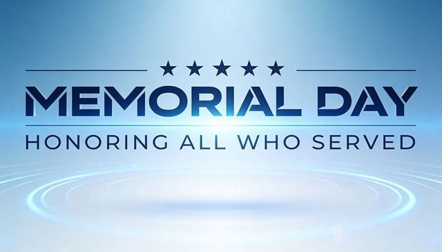 Memorial day honoring all who served patriotic navy blue banner with stars and light rings