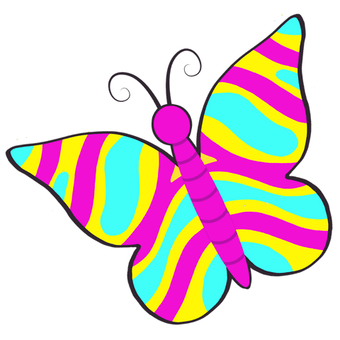Colorful transparent butterfly illustration with cyan magenta yellow stripes